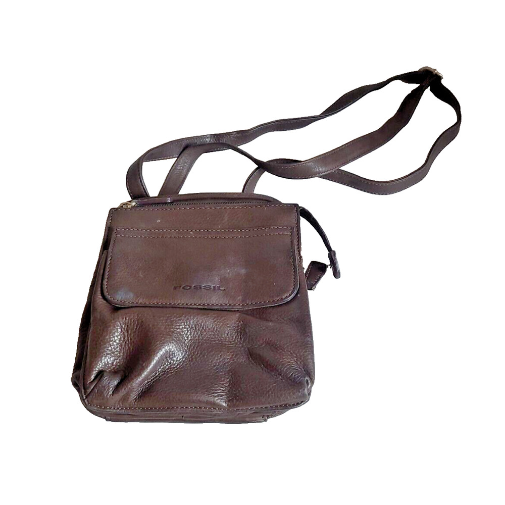 VTG Fossil Brown Leather Adjustable Strap Messenger Shoulder Crossbody Bag Purse